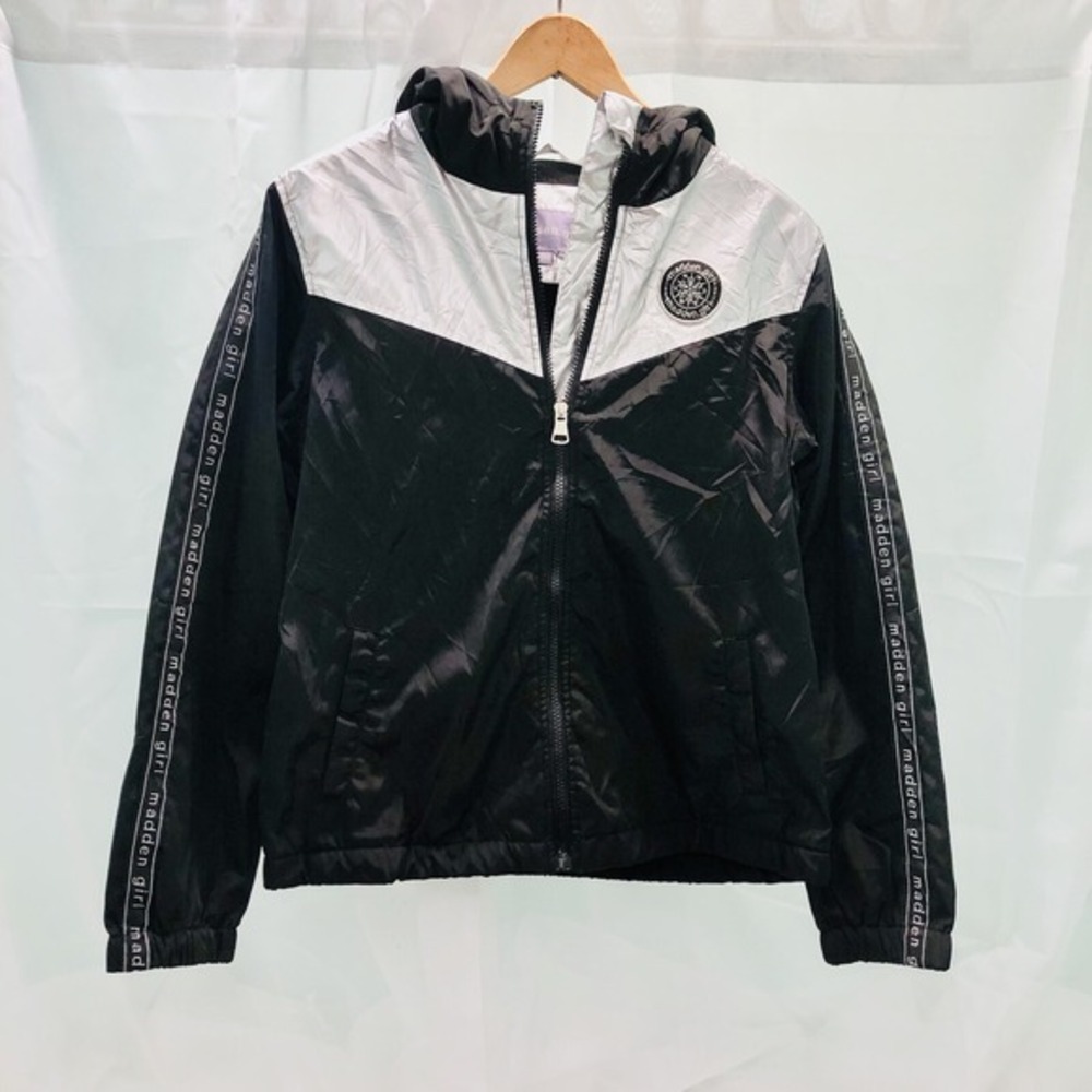 Madden Girl Women's Sz Small Lightweight Fleece Lined Wind Jacket Black Silver